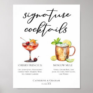 Chic Bride Groom Signature Cocktails Hochzeitsmenü Poster