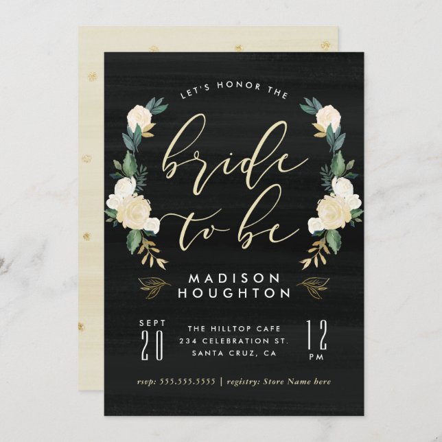 Chic Bridge to be Calligraphy Floral Brautparty Einladung (Vorne/Hinten)