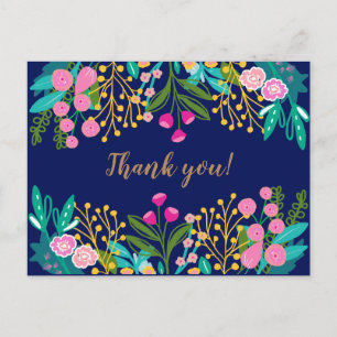Chic Bright Floral Vielen Dank Postcard Postkarte