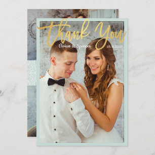 Chic Bright Mint Imitate Gold Script Foto Vielen D Dankeskarte