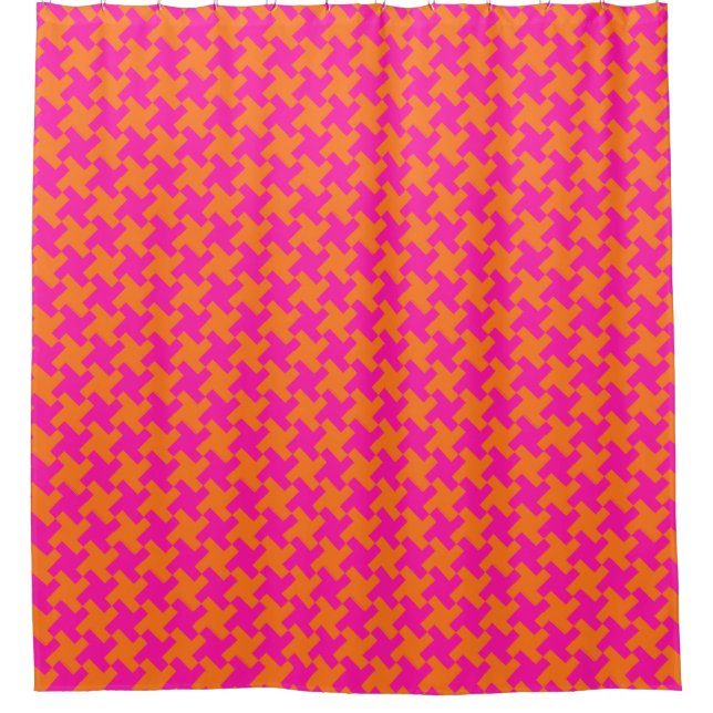 Chic Bright Orange Shock Pink Dogzahnmuster Duschvorhang (Vorderseite)