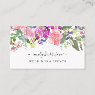 Chic Bright Watercolor Floral Blush Business Card Visitenkarte