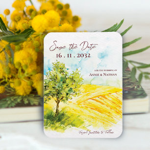 Chic Bright Yellow Farmland Landschaft Hochzeit Magnet