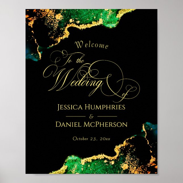 Chic Bronze Black Green Gold Hochzeit Begrüßungsze Poster (Vorne)