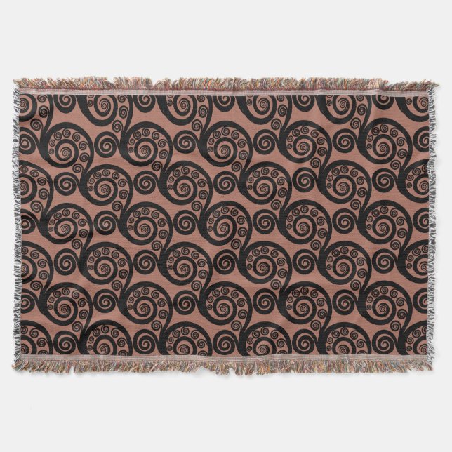 Chic Bronze-Brown Frond Swirl Throw Blanket Decke (Vorderseite)