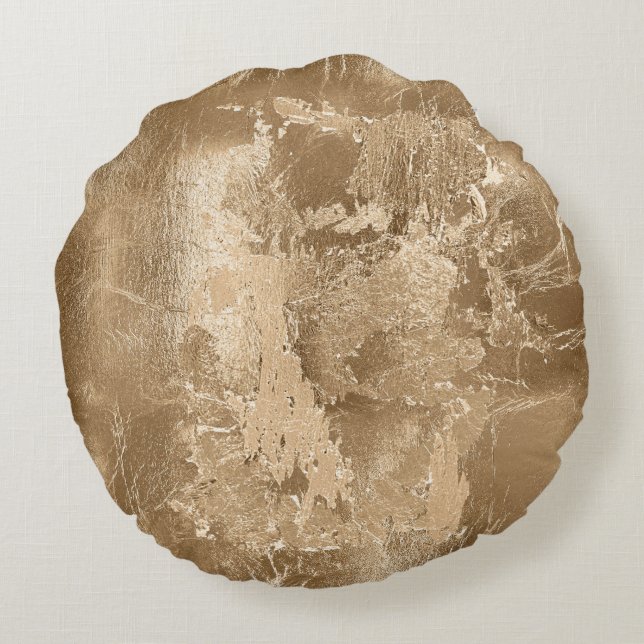 Chic Bronze Gold Glitzer Rundes Kissen (Rückseite)