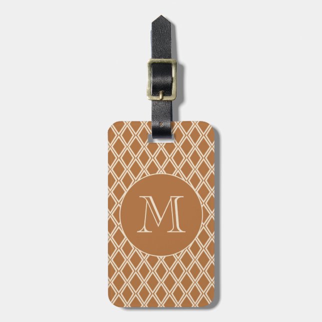 Chic Bronze Ivory Diamond Pattern Monogram Gepäckanhänger (Vorderseite vertikal)