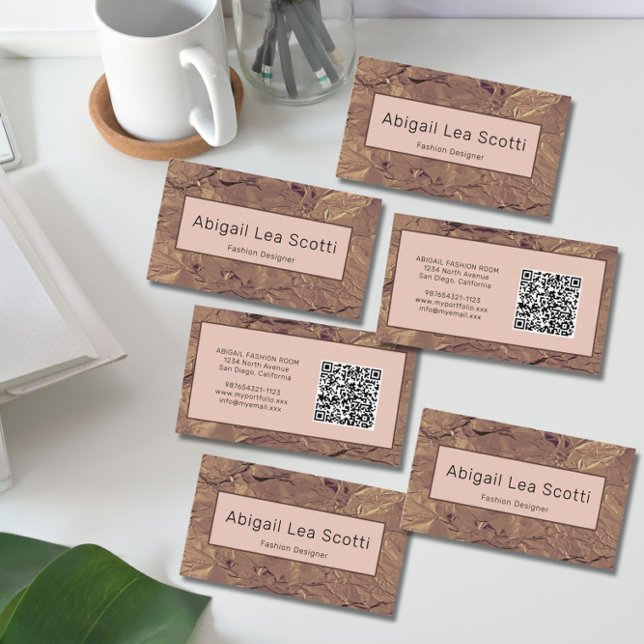 Chic Brown Abstrakt QR Code Business Card Visitenkarte (Von Creator hochgeladen)