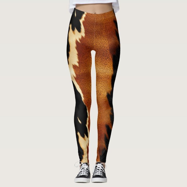 Chic Brown Black Cream Western Cowhide Leggings (Vorderseite)