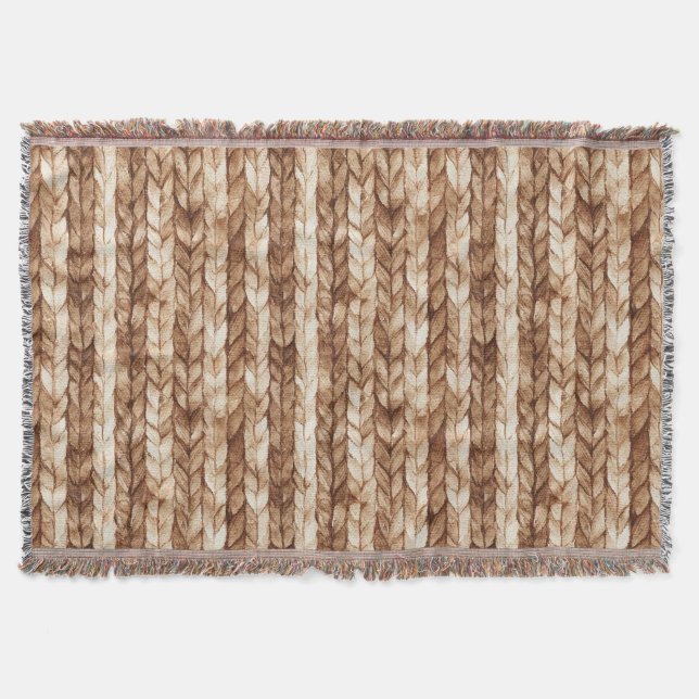 Chic Brown Cream Imitats Woven Stripes Decke (Vorderseite)