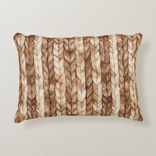 Chic Brown Cream Imitats Woven Stripes Dekokissen (Vorderseite)