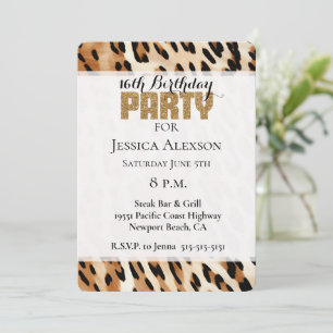Chic Brown Cream Leopard Gold Glitzer Party Einladung