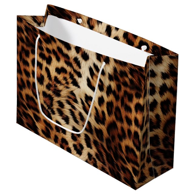 Chic Brown Cream Leopard Große Geschenktüte (Vorderseite Schrägansicht)
