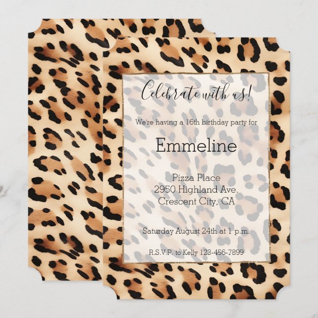 Chic Brown Cream Leopard Print Einladung (Vorne/Hinten)