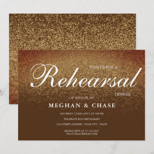 Chic Brown Gold Glitter Rehearsal Dinner Einladung
