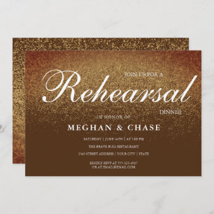Chic Brown Gold Glitter Rehearsal Dinner Einladung