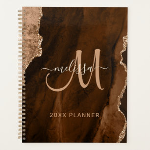 Chic Brown Gold Glitzer Agate Custom Monogram 2023 Planer