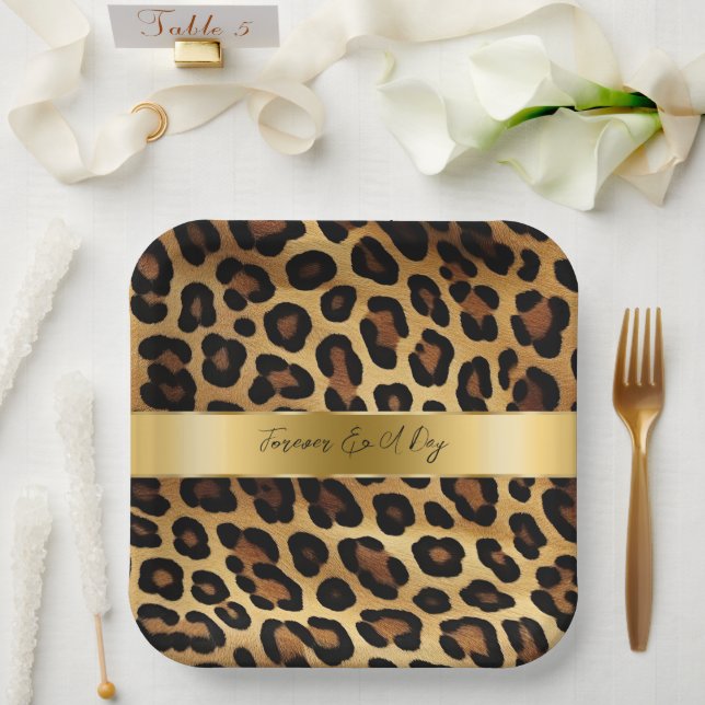 Chic Brown Gold Leopard Wedding Pappteller (Hochzeit)