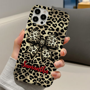Chic Brown Kokette Leopard Bogen Monogramm iPhone 16 Hülle