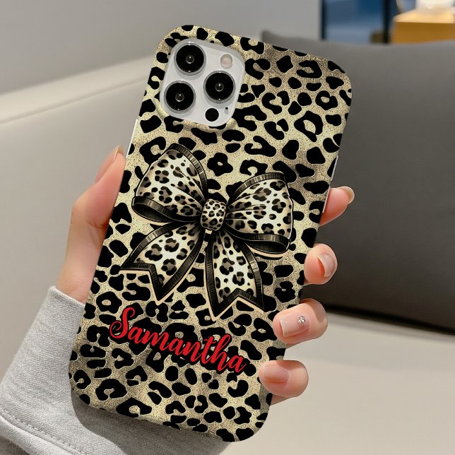Chic Brown Kokette Leopard Bogen Monogramm Case-Mate iPhone Hülle (Von Creator hochgeladen)