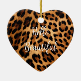 Chic Brown Leopard Print Christmas Keramik Ornament