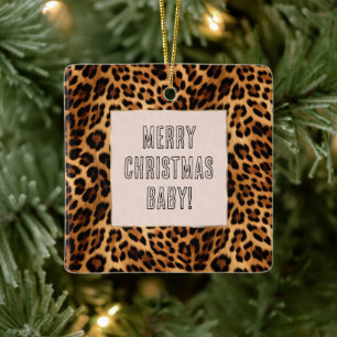 Chic Brown Leopard Print Christmas Keramikornament