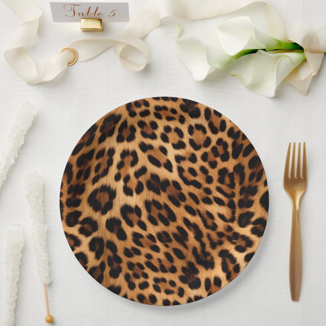 Chic Brown Leopard Print Pappteller (Hochzeit)