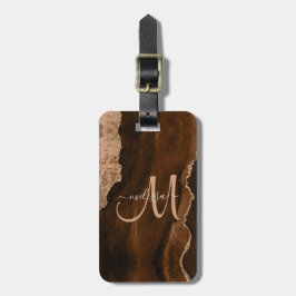 Chic Brown Rose Gold Glitzer Agate Custom Monogram Gepäckanhänger