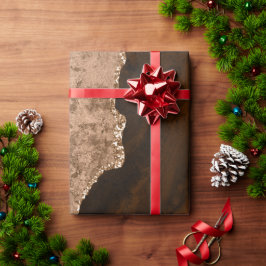 Chic Brown Rose Gold Glitzer Agate Custom Monogram Geschenkpapier