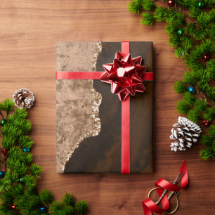 Chic Brown Rose Gold Glitzer Agate Custom Monogram Geschenkpapier