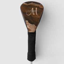 Chic Brown Rose Gold Glitzer Agate Custom Monogram Golf Headcover