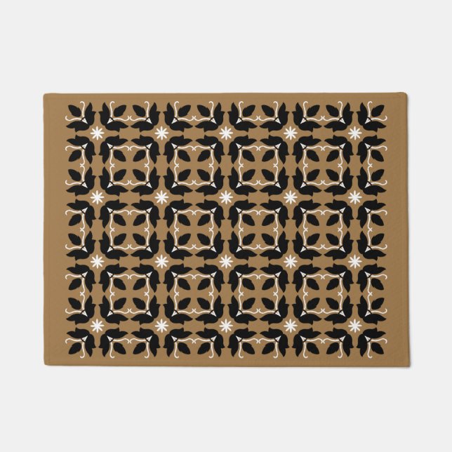 Chic Brown Tile Blume Muster Kleine Tor Mat Fußmatte (Vorderseite)