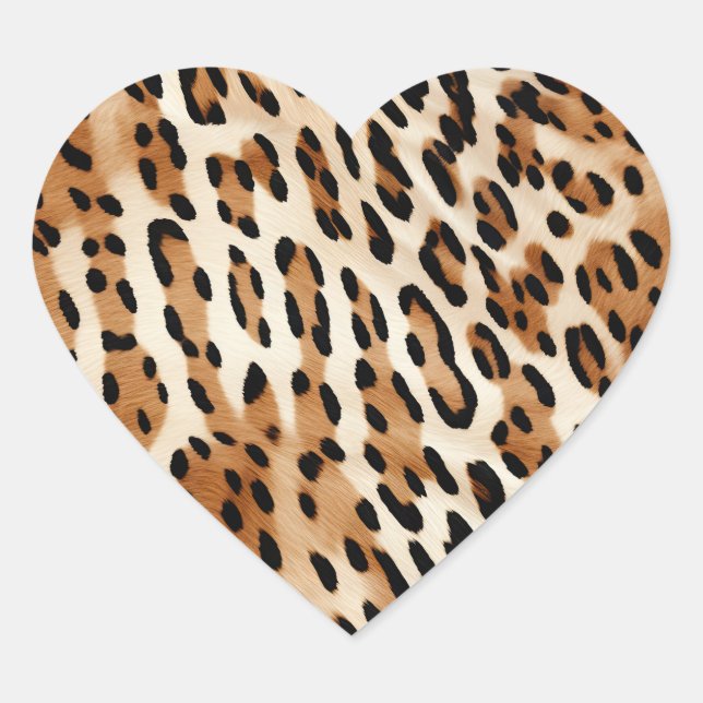 Chic Brown White Leopard Print Herz-Aufkleber (Vorderseite)