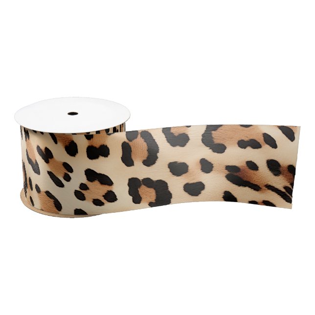 Chic Brown White Leopard Print Satinband (Spule)
