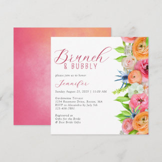 Chic Brunch und Bubbly Floral Brautparty Einladung