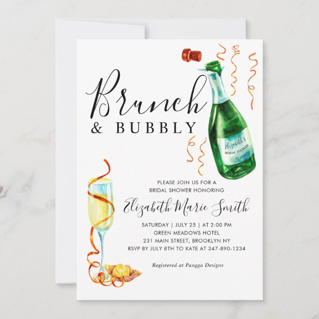 Chic Brunch und Bubbly Glass Flasche Brautparty Einladung (Vorderseite)