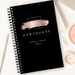 Chic Brush Stroke Black Imitats Rose Gold Monogram Notizbuch