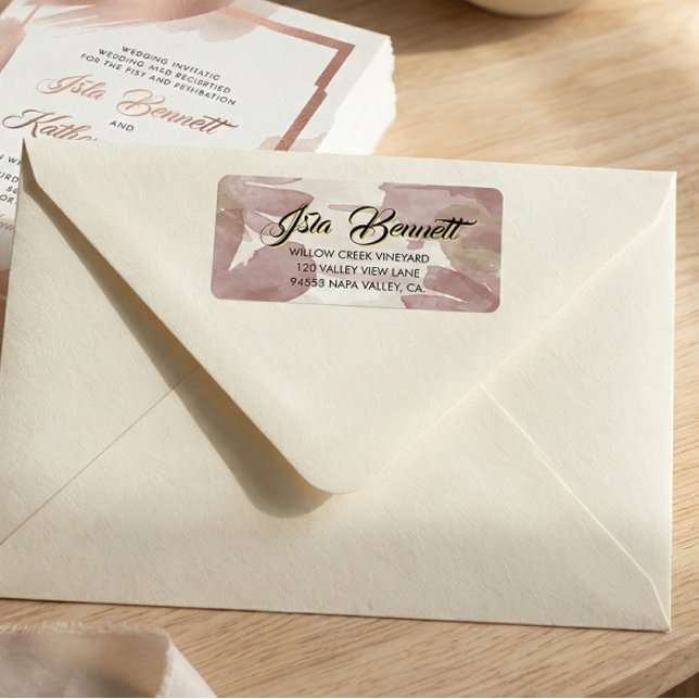 Chic Brush Stroke | Faux Rose Gold on White Label Adressaufkleber (Von Creator hochgeladen)