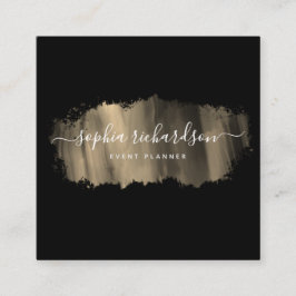 Chic Brush Stroke | Imitate Gold in Schwarz Quadratische Visitenkarte