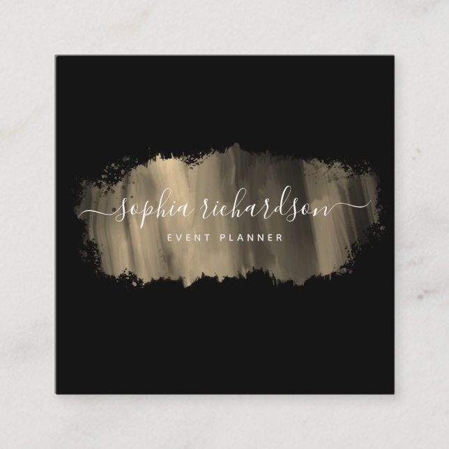 Chic Brush Stroke | Imitate Gold in Schwarz Quadratische Visitenkarte (Vorderseite)