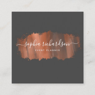 Chic Brush Stroke   Imitate Rose Gold auf Grau Quadratische Visitenkarte