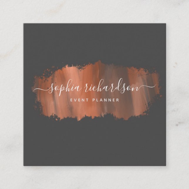 Chic Brush Stroke | Imitate Rose Gold auf Grau Quadratische Visitenkarte (Vorderseite)