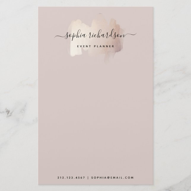 Chic Brush Stroke | Imitate Rose Gold auf neutrale Briefpapier (Vorderseite)