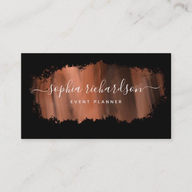 Chic Brush Stroke | Imitate Rose Gold in Schwarz Visitenkarte (Vorderseite)