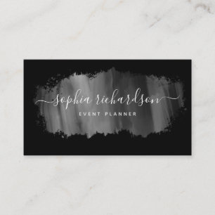 Chic Brush Stroke Imitate Silver auf Black Visitenkarte