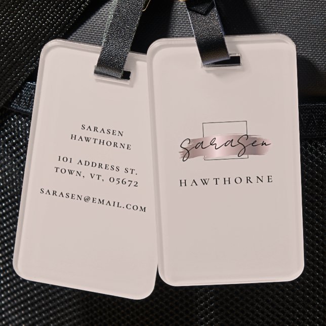 Chic Brush Stroke Imitats Rose Gold Elegantes Mono Gepäckanhänger (Von Creator hochgeladen)