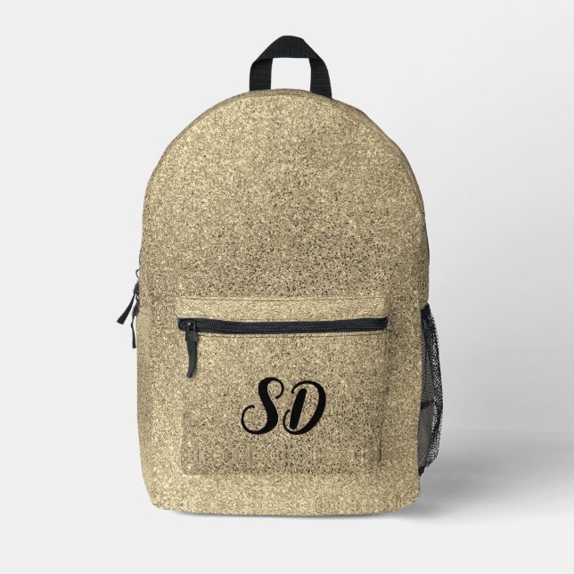 Chic Brushed Gold Glitzer Monogram Bedruckter Rucksack (Vorderseite)