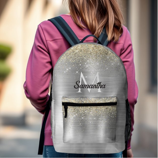 Chic brushed Metal silberne Imitate Glitzer Bedruckter Rucksack (Von Creator hochgeladen)