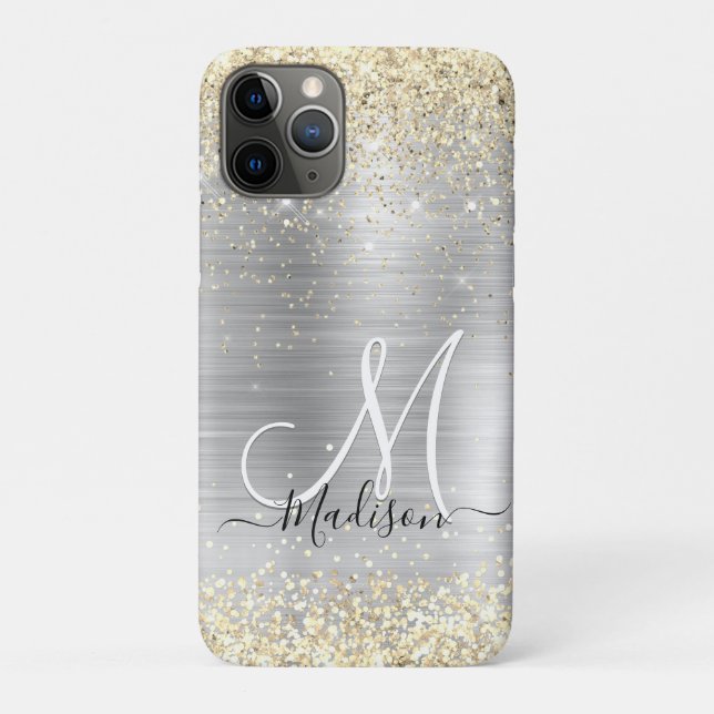 Chic brushed Metal silberne Imitate Glitzer Case-Mate iPhone Hülle (Rückseite)