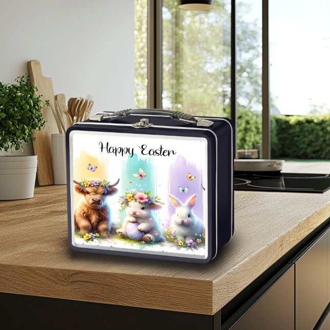 Chic Brushstroke Highland Cow Easter Lunchbox (Von Creator hochgeladen)